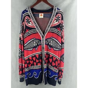 FARM Rio Navy Mixed Prints Knit Cardigan Oversized S